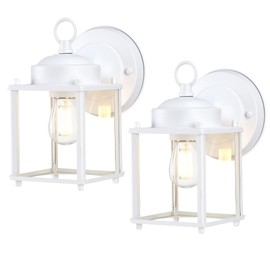 Kumtin Smart Outdoor Wall Lantern, Exterior Waterproof Wall Sconce Light Fixtures, White Front Porch Lights with Clear Glass, Anti-Rust Metal Outside Lighting Fixture for House Doorway Garage, 2-Pack