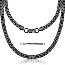 ZENLUNANO Necklace Chains for Men and Women 316L Stainless Steel Necklace Chain - 7mm Width Stylish Square Rolo Chain Necklace, 18 Inch Black Chain Plus 2" Adjustable Chain