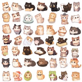 YULILO 50 Pcs Cute Cat Stickers for Kids, Kawaii Stuff Water Bottle Stickers Waterproof, Vinyl Laptop Kids Stickers Pack, Kids Classroom Prizes for Elementary Students (Cat)
