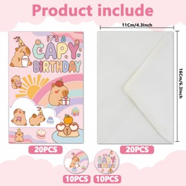 ZyvSyldrin Capybara Birthday Party Invitations, Kids Party Invites for Boys and Girls, Baby Shower Celebration Supplies, 20 Invitations with Envelopes