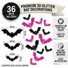 36PCS 3D Pink Glitter Parper Bat Wall Decals Halloween Decorations