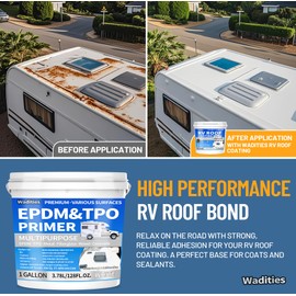 Wadities EPDM and TPO Primer White, Multi-Purpose RV Roof Primer, Use on Rubber, Wood, Fiberglass, Concrete, Metal, High-Performance Basecoat for RV, Camper and Trailer Roof Protection - 1 Gallon