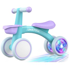 Umatoll Colorful Lighting Baby Balance Bike Toys for 1 Year Old Boys Gifts, Adjustable Seat Baby Walker, One Year Old Boy Birthday Gifts, 12-24 Months Toddler First Ride on Toys with Removable Basket