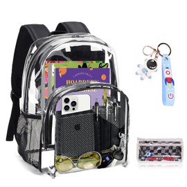 EDOSSA Large Transparent Backpack with Reinforced Bottom Multi -pockets for College, Travel,Workplace Security Heavy Duty PVC See Through Backpack - Black