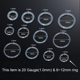 Meniala Anti-Allergy Plastic Hoop Ear Retainers, Clear Nose Rings, With Buckle, 16G 18G 20G, 6-12mm Rings For Sensitive Ears & Skin (20 Gauge)