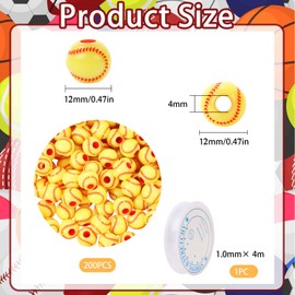 200 Pcs Baseball Beads for Jewelry Making, EVERMARKET Acrylic Sports Beads Bulk, 12mm Baseball Softball Beads with Stretch Rope, Sports Baseball Spacer Beads for DIY Crafts Keychains Bracelet (Yellow)