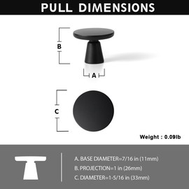 Yanxia Set of 6 Matte Black Cabinet Knobs - Modern Round Design with Tapered Base, Stylish Drawer Pull for Kitchen and Furniture