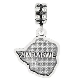 LGU Sterling Silver Oxidized Textured Country Map of Zimbabwe Dangle Bead Charm