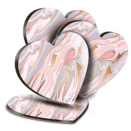 Destination Vinyl ltd Great Coasters (Set of 4) Heart - Pink Grey Art Deco Marble Drink Glossy Coasters/Tabletop Protection for Any Table Type #14723