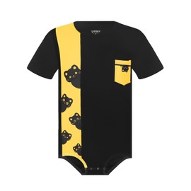 Landofgenie Men Short Sleeve Romper One Piece Pajama Bodysuit Print Onesie Snap Crotch- Cat 2XL Yellow