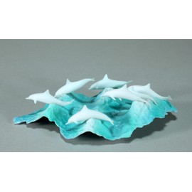 Dolphin School on Waves Sculpture by John Perry Miniature 7in Long Figurine