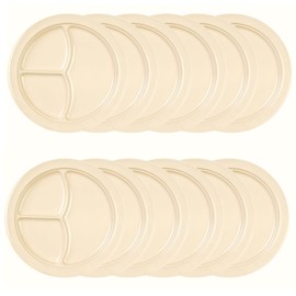 TrueCraftware- 3 Compartment Deep 10-1/4” Serving Plate Tan Color Melamine Set of 12- Dishwasher Safe Break-Resistant Serving Platter Dinner Plates Portion Plates for Dinner Home Kitchen Restaurants