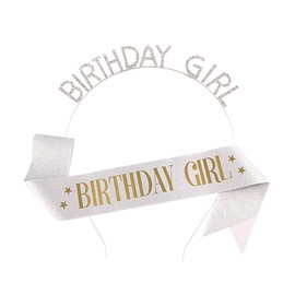 Liameph Silver Birthday Sash Women Girl Headband Crown Princess Rhinestone Sweet Happy Accessories