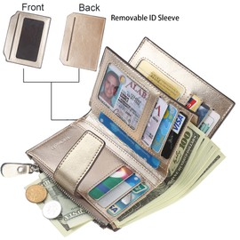 Lavemi Small Compact Women Wallet RFID Blocking Genuine Leather Bifold Purse with ID Windows, Champagne Gold, One Size