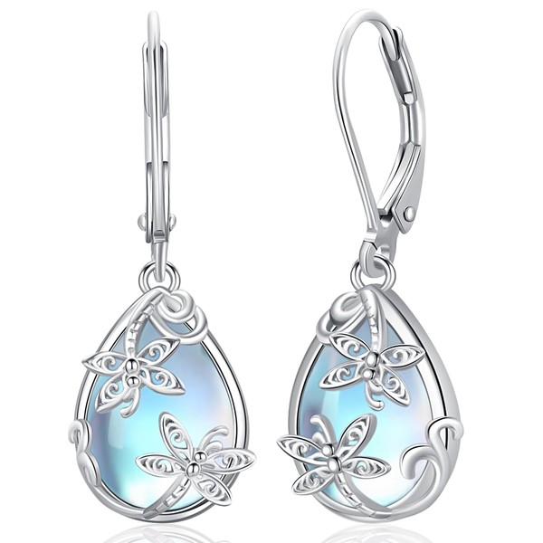 Odinstone 925 Sterling Silver Earrings Cat/Tree of Life/Moonstone/Teardrop Filigree Dangle