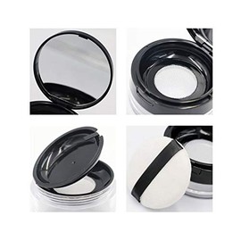 Art&BeautyCapacity 20 ml(0.67 oz) Empty Reusable Plastic Loose Powder Compact Container DIY Makeup Powder Case with Sponge Powder Puff,Mirror and Elasticated Net Sifter (Black)