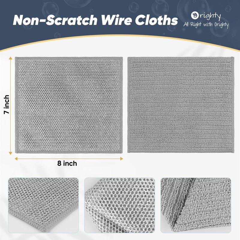 Orighty Multipurpose Wire Dishwashing Rag 12 Pcs, Upgraded Double-Layer Non-Scratch