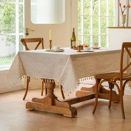 Anaado Cotton Table Cloth for Dining Table 4 Seater, Linen Table Cover Picnic Tabletop Decorations, Beige, 55''x70''