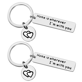 2Pcs Home Keyring Couple Keychain Gift for Wife Husband Home is Wherever I'm with You Keychain Deployment Gift for Boyfriend Girlfriend Anniversary Key Chain for Her Him Valentines Day Couple Jewelry