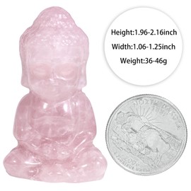 Nupuyai Rose Quartz Crystal Stone Lucky Baby Buddha Statue Ornament, Spiritual Healing Carved Stone Figurine Good Luck Home Office Decor
