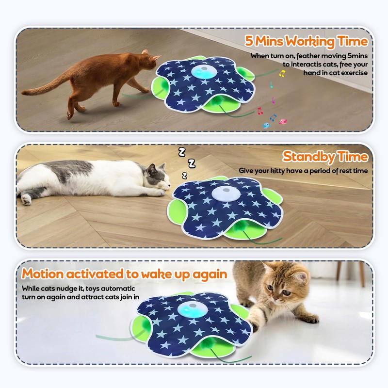 Oxawo Interactive Cat Toys Auto Moving Feather Concealed in Mat,Motion