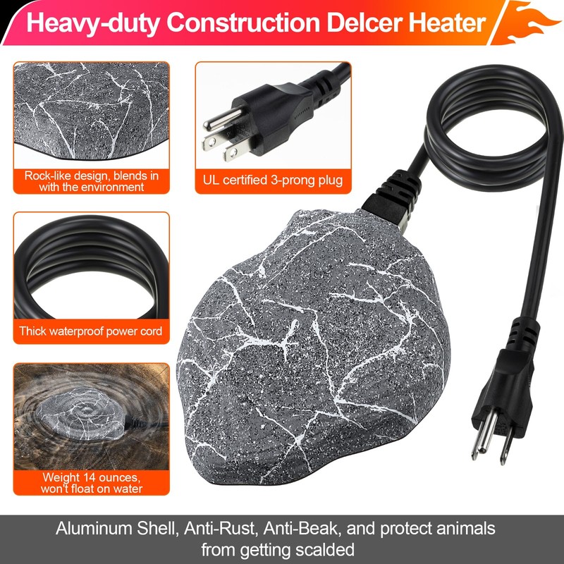 Saillong Bird Bath Deicer Heated Rock, 80W Submersible Utility Decorative
