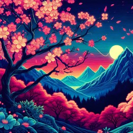 HKLIOPU Cherry Blossom Trees Cross Stitch Kits for Adults,11CT Printed Cross Stitch Kits,Mount Fuji Stamped Embroidery Kits for Adults Wall Art Home Decoration 40x40cm (BLZ194)