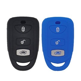 LemSa 2pcs Silicone 3 Buttons Smart Key Fob Cover Remote Keyless Entry Bag Compatible with Hyundai Elantra Genesis Sonata, fit for Kia Sorento Forte Optima Rondo Spectra OSLOKA-423T, Black/Blue