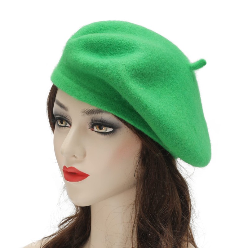 ZLYC Women's Classic French Artist Beret Beret, Bright Green