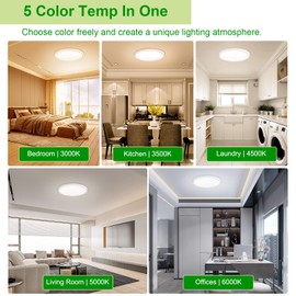 hunhun 3200lm LED Flush Mount Ceiling Light 12 Inch,5CCT Adjustable, Super Slim 0.87 inch led Ceiling Light Fixture for Bedroom, Living Room, Dining Room (White, 1-Pack)