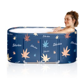 LERGNA Portable Bathtub,Foldable Freestanding Bathtub,Japanese Soaking Tub,Shower Stall Tub,Bathroom Folding SPA Bath For Adults, Boys & Girls,Outdoor/Indoor Hot Ice Bath,47 Inch,Blue,PVC & Al Alloy