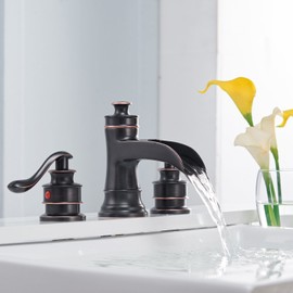 Bathfinesse Widespread 8-16 Inch Waterfall Bathroom Sink Faucet Farmhouse Vanity two Handle 3 Holes Deck Mount Oil Rubbed Bronze Commercial Supply Hose Lines Lead-Free Lavatory