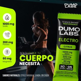 DUMO ELECTRO Electrolitos Orales en polvo sin azucar Suplemento Deportivo Premium para Hidratación con Sodio, Potasio y Magnesio Electrolitos para Energía, Rendimiento y Recuperación Citrus 30 Porciones (30 pack, Citrus