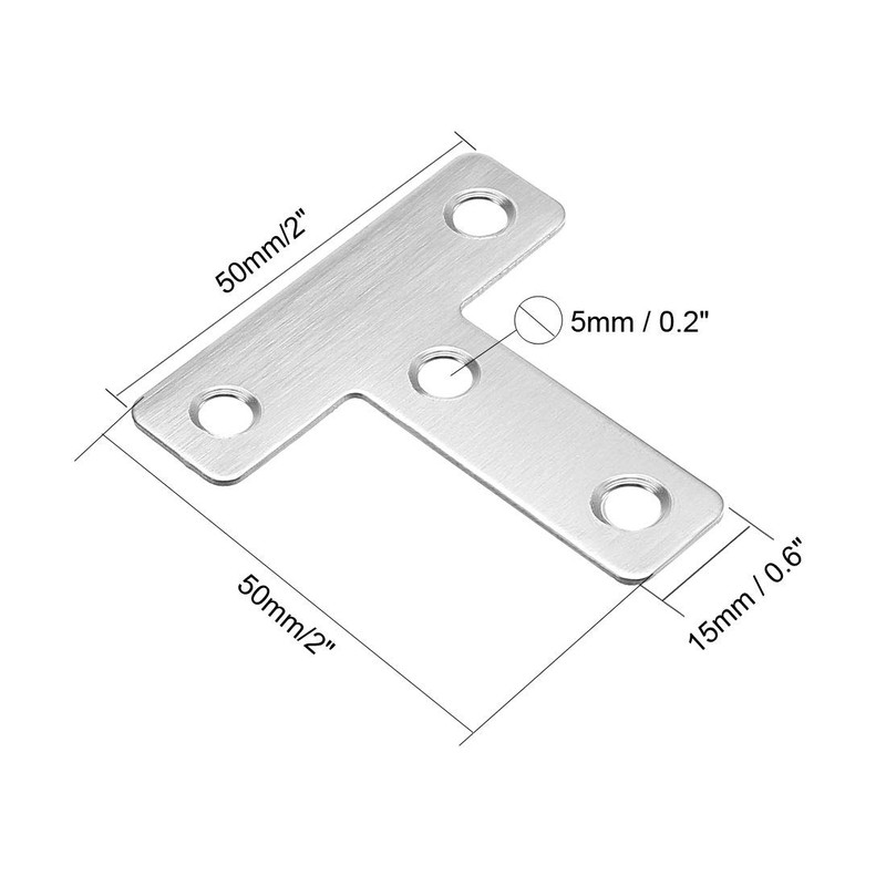 uxcell Flat T Shape Repair Mending Plate, 50mmx50mm, Stainless Steel