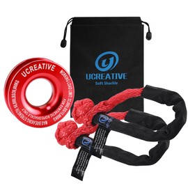 Ucreative Red Recovery Ring and 2PCS Red Soft Shackle (1/2 Inch x 22 Inch) kit for Synthetic Winch Rope for ATV UTV SUV Truck Off-Road Vehicle Recovery