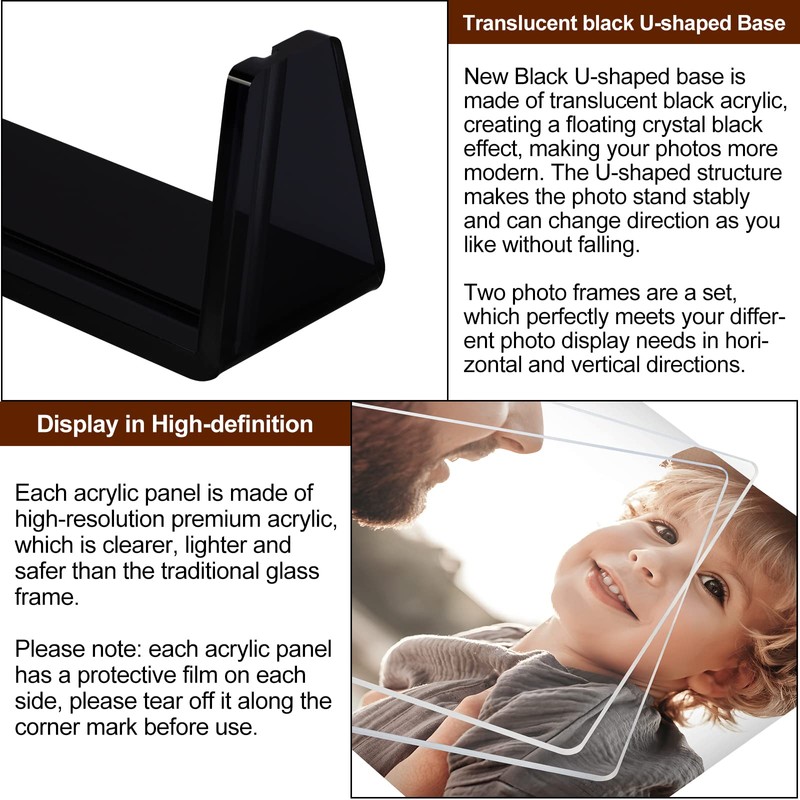 Boxalls 2 Pack Acrylic Picture Frames 6x8 with Translucent Black