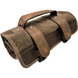 BURLY Brand Tool Roll - Dark Oak, 9 Pocket Carry Pack, For Harley Davidson and Most Motorcycles (B15-1030D)