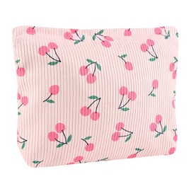 Ksriylm Cute Cherries Makeup Pouch for Women Small Make Up Bag for Purse Zipper Initial Makeup Cosmetic Bags Pouches for Purse Aesthetic Travel Toiletry Bags, Pink Cherry