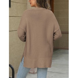 VIMPUNEC Women's Oversized Jumper Cozy Knit Casual Long Sleeve Chunky Split Hem Pullover Sweater Beige XL