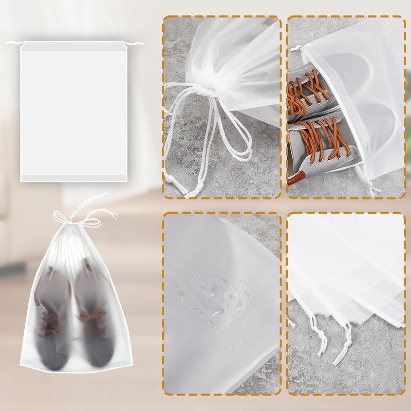 100 Pack Plastic Drawstring Bags Large Clear Shoe Bags for