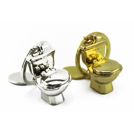 [naissant] Gold & Silver Toilet Bowl Pair Key Chain Luck Key Chain Set of 2 Open Lid, Silver