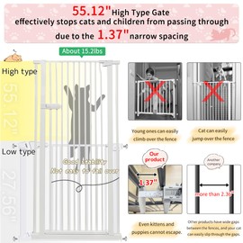 Lumizone Extra Tall Cat Gate 55.12" High Pressure Mounted Extra Wide 2025 New (17 Sizes) 1.37" Gap No Drilling Auto-Close One-Handed Operation Tall Pet Gate for Dogs(White, 29.92"-34.24"/76-86.5cm)