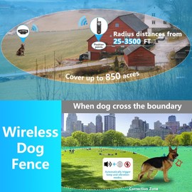 Htcuto X3 Wireless Dog Fence No Buried Wire Needed, Large Dog Collar for 2 Dogs up to 130lbs, 3500FT Adjustable Boundary & 6100FT Remote, IPX7 Waterproof, 185 Days Battery, 3 Modes, Black