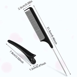 6 Pieces Cutting Clips with Rat Tail Comb, Hair Styling Clips Clamps Black Hair Grip Clamps Crocodile Hair Clip and Stainless Steel Spit Duck Comb for Women Girls Hairdressing Styling