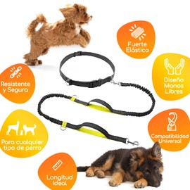 MASCRETTA Correa Manos Libres con Doble Agarradera para Pasear Perros. Perfecta para Entrenamiento y Practicar Deporte. Correa de Cintura Elástica de Doble Agarre Reflejante. Handsfree Dog Leash.