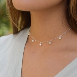 Freshwater Pearl Bead Drop Choker in Sterling Silver