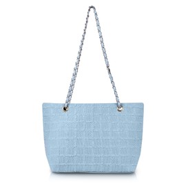 FuninCrea Women's Tote Bag Handbag with Zip and Removable Leather Chain Shoulder Strap, Shoulder Bag Women's Large Shopper Bag Women's Casual Women's Shopper, blue