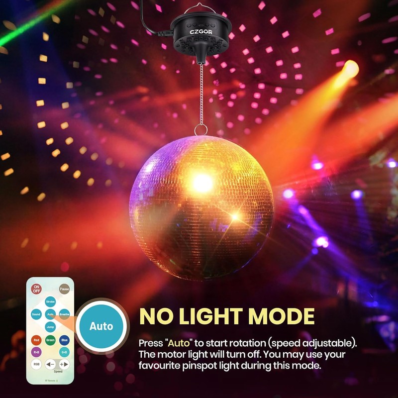 3-15 RPM Disco Ball Motor with Remote, Light Up Rotating