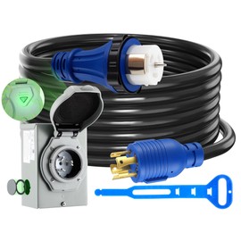 Tellegloww 30 to 50Amp Generator Cord and Power Inlet Box, L14-30P to SS2-50R Locking Lock Connector with Pre-Drilled SS2-50P Inlet Box, Generator to House Cord Waterproof Combo Kit, ETL Listed(25ft)