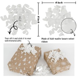 HUIHUANG White Bows for Gift Wrapping Self Adhesive Velvet Christmas Gift Bows Burst Curly Ribbon Bows for Presents, Christmas Gift Wrapping, Treat Bags, Party Favor, Crafts-6 inch x 6 Counts